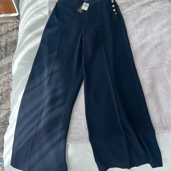 Ralph Lauren Wide-Leg Navy Women's Trousers - Picture 3 of 11